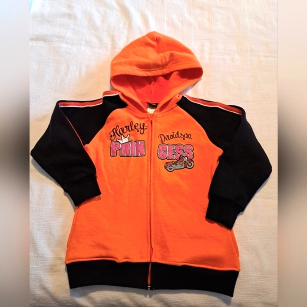 Harley-Davidson girls size 6X Princess orange & black hoodie, VGUC